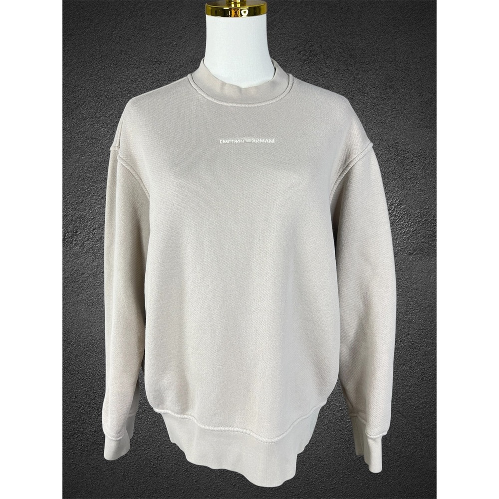 Emporio Armani Beige Logo Embroidered French Terry Sweatshirt Womens Small S